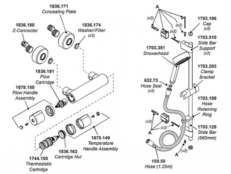 Mira Relate EV MK1 bar mixer shower - chrome (2.1878.001) spares breakdown diagram