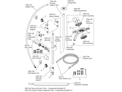 Mira Vier digital shower ceiling fed - Shower Fittings (1742.001) spares breakdown diagram