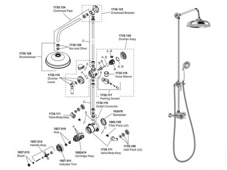Mira Virtue ERD Thermostatic Mixer Shower with Diverter - Chrome (1.1927.001) spares breakdown diagram