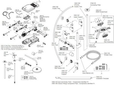 Mira Vision Dual Ceiling Fed Digital Shower - Pumped (1.1797.102) spares breakdown diagram