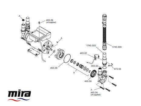 Mira 3.0 bar Twin Ended Pump (2.1745.003) spares breakdown diagram