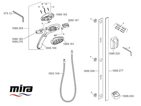 Mira 360 Magnetic fittings - Black/chrome (1.1688.006) spares breakdown diagram