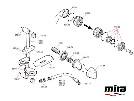 Mira 400 EV and BIV spares breakdown diagram