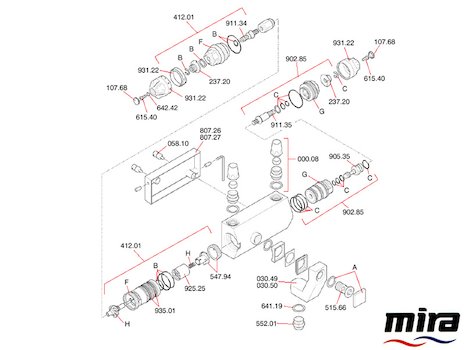 Mira 915 spares breakdown diagram