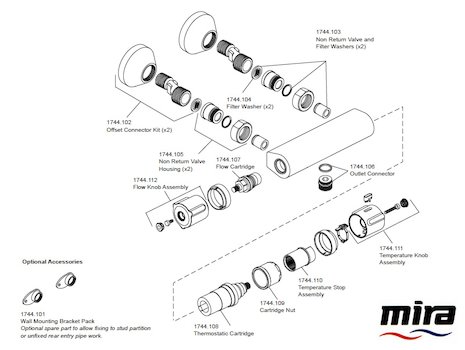 Mira Atom EV bar mixer shower - Mk 2 - (2011-04/2012) (1663.015) spares breakdown diagram