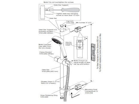 Mira Beat slide bar kit - White/chrome (2.1703.017) spares breakdown diagram