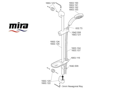 Mira Citrus rail kit - All chrome (1605.193) spares breakdown diagram