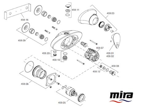 Mira Combiflow Exposed spares breakdown diagram