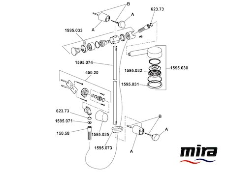 Mira Discovery fittings kit - chrome (1605.151) spares breakdown diagram