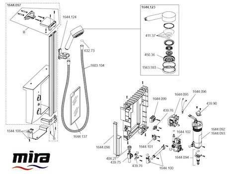 Mira Elevate spares breakdown diagram