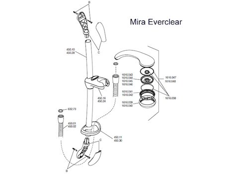 Mira Everclear EV fittings (1616.037) spares breakdown diagram