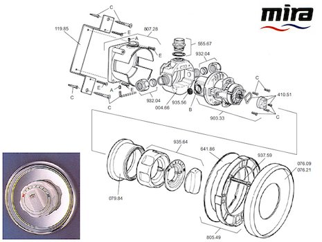 Mira Excel B (1990-1996) spares breakdown diagram