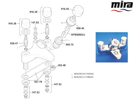 Mira Extra (1993-1999) spares breakdown diagram