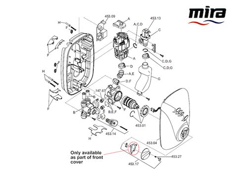 Mira Extreme Thermostatic (1532.019) spares breakdown diagram