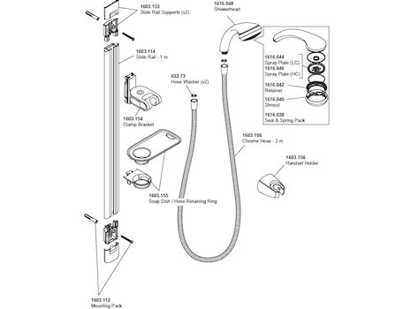 Mira Flex Fittings Kit/Shower Rail Set - Chrome (1.1603.125) spares breakdown diagram