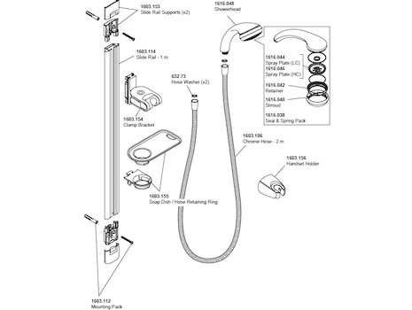 Mira Flex fittings kit - chrome (1.1603.125) spares breakdown diagram