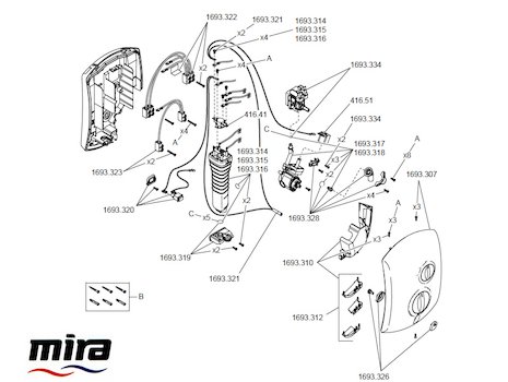 Mira Jump Electric Shower 10.8kW - White/Chrome (1693.003) spares breakdown diagram