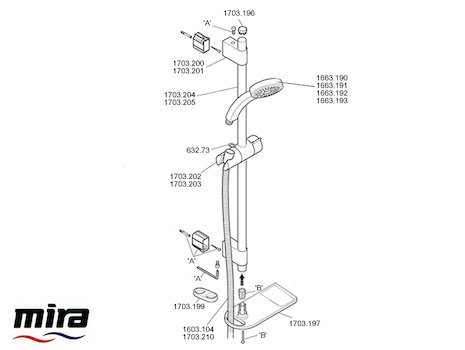 Mira L14D fittings spares breakdown diagram