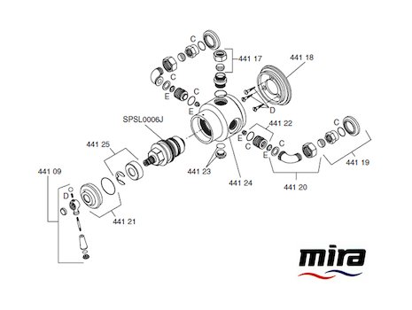 Mira Montpellier Valve spares breakdown diagram