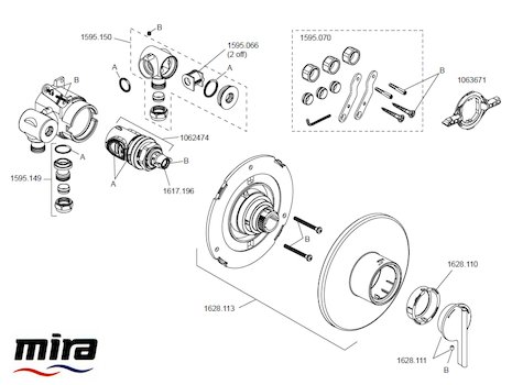 Mira Silver BIR (1.1628.003) spares breakdown diagram