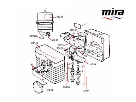 Mira Supajet spares breakdown diagram