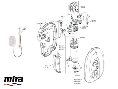 Mira Vie Electric Shower 10.8kW - White/Chrome (1539.392) spares breakdown diagram