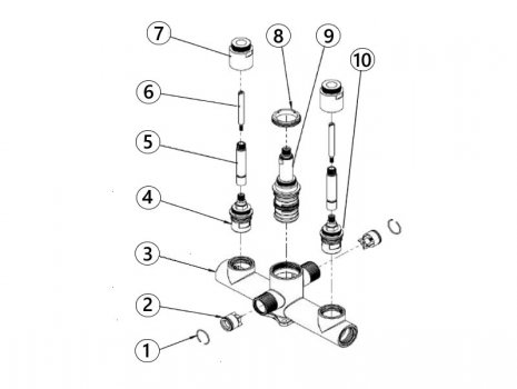 Imex Ceramics concealed triple valve (Pura triple) spares breakdown diagram