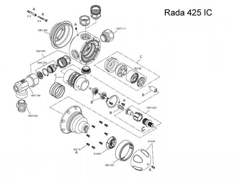 Rada 425 IC thermostatic mixing valve (1.1847.005) spares breakdown diagram
