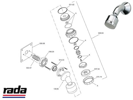 Rada BSR-S 300 shower head (1.0.108.44.1) spares breakdown diagram