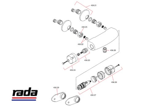 Rada Mira Revive-3 TMV3 thermostatic bar shower - valve only (1.1577.030) spares breakdown diagram