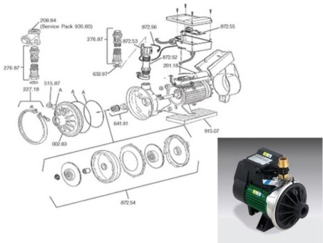 Rada PS5 Shower Pump ((2.1.094.39.3) spares breakdown diagram