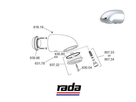 Rada VR145 Anti vandal shower head fitting (1.0.098.79.1) spares breakdown diagram