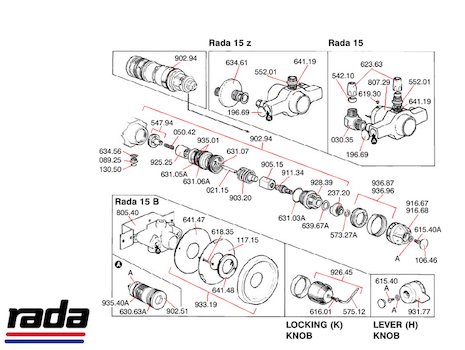 Rada 15 Thermoscopic blending valve spares breakdown diagram
