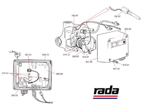 Rada 32RMX (32RMX) spares breakdown diagram