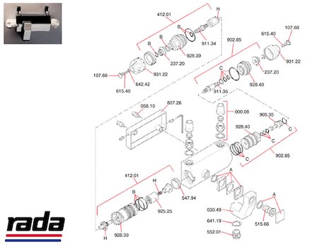 Rada 915 Exposed (915) spares breakdown diagram