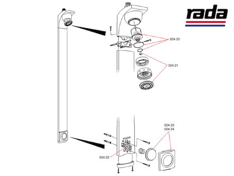 Rada PA-400s (PA-400S) spares breakdown diagram