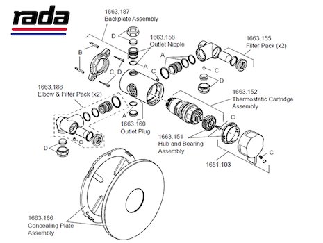 Rada V10 B - Concealed (1.1651.005) spares breakdown diagram