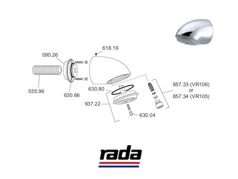 Rada VR105 Anti Vandal Commercial Shower Head (1.0.098.77.1) spares breakdown diagram