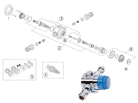 Sirrus 22mm Thermostatic Mixing Valve (TS4753ECP) spares breakdown diagram