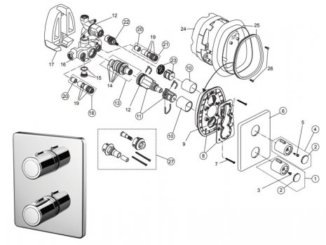 Trevi Attitude recessed shower mixer - chrome (A4163AA) spares breakdown diagram