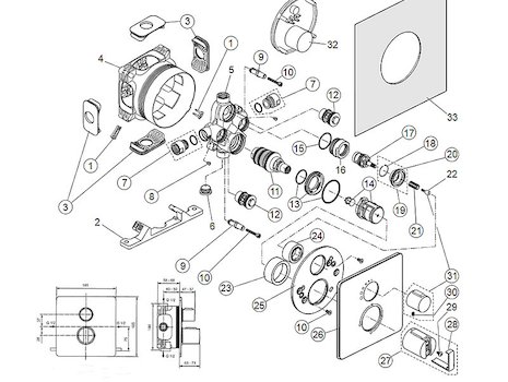 Trevi Easybox slim thermostatic shower valve (A5878 A5959) spares breakdown diagram