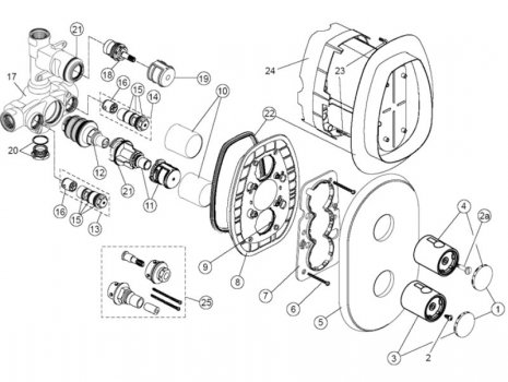 Trevi Melange shower valve (A4290AA) spares breakdown diagram