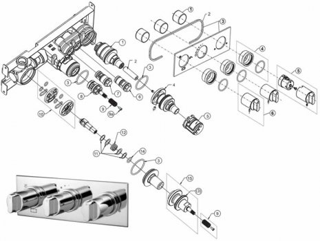 Trevi Moments 3 control bath shower mixer with 3 way diverter (A5598AA) spares breakdown diagram