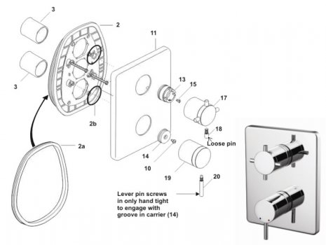 Trevi TT Oposta faceplate and handles - chrome (A3974AA) spares breakdown diagram