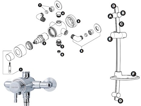 Triton Asana mini exposed sequential mixer shower spares breakdown diagram
