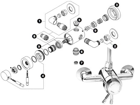 Triton Aspira mini concentric mixer shower spares breakdown diagram