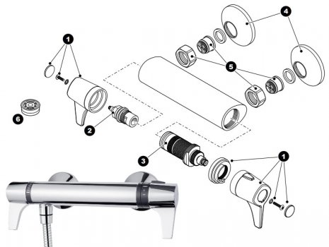 Triton Asti lever bar mixer shower (REASTTHBMINC) spares breakdown diagram