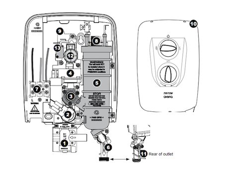 Triton Avena electric shower spares breakdown diagram