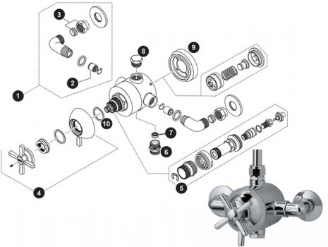 Triton Bea thermostatic mixer valve spares breakdown diagram