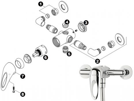 Triton Bela single lever mixer shower spares breakdown diagram